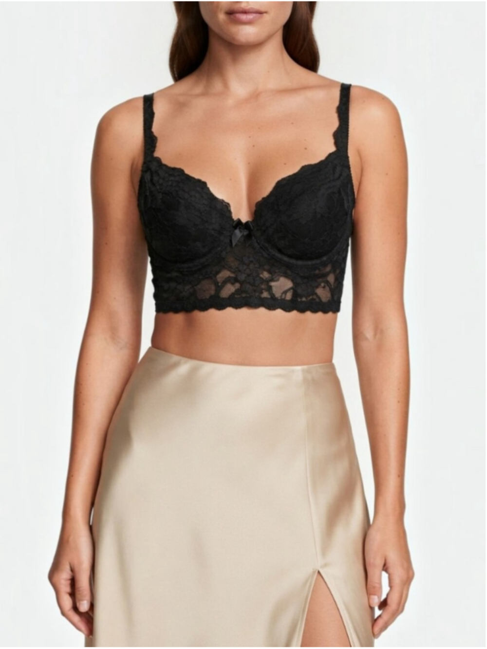 Vintage Victoria's Secret 1990s Gold Label Black Lace Longline Bra 36C USA 76817